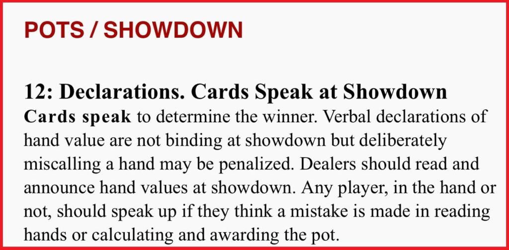 TDA showdown poker rule 12